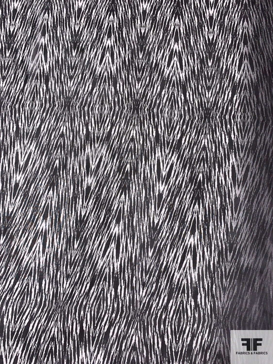 Hazy Ikat-Inspired Printed Silk Chiffon - Black / Off-White / Grey