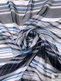 Bejeweled Sapphires Double-Border Pattern Printed Silk Chiffon - Blue / Black / Grey / Off-White