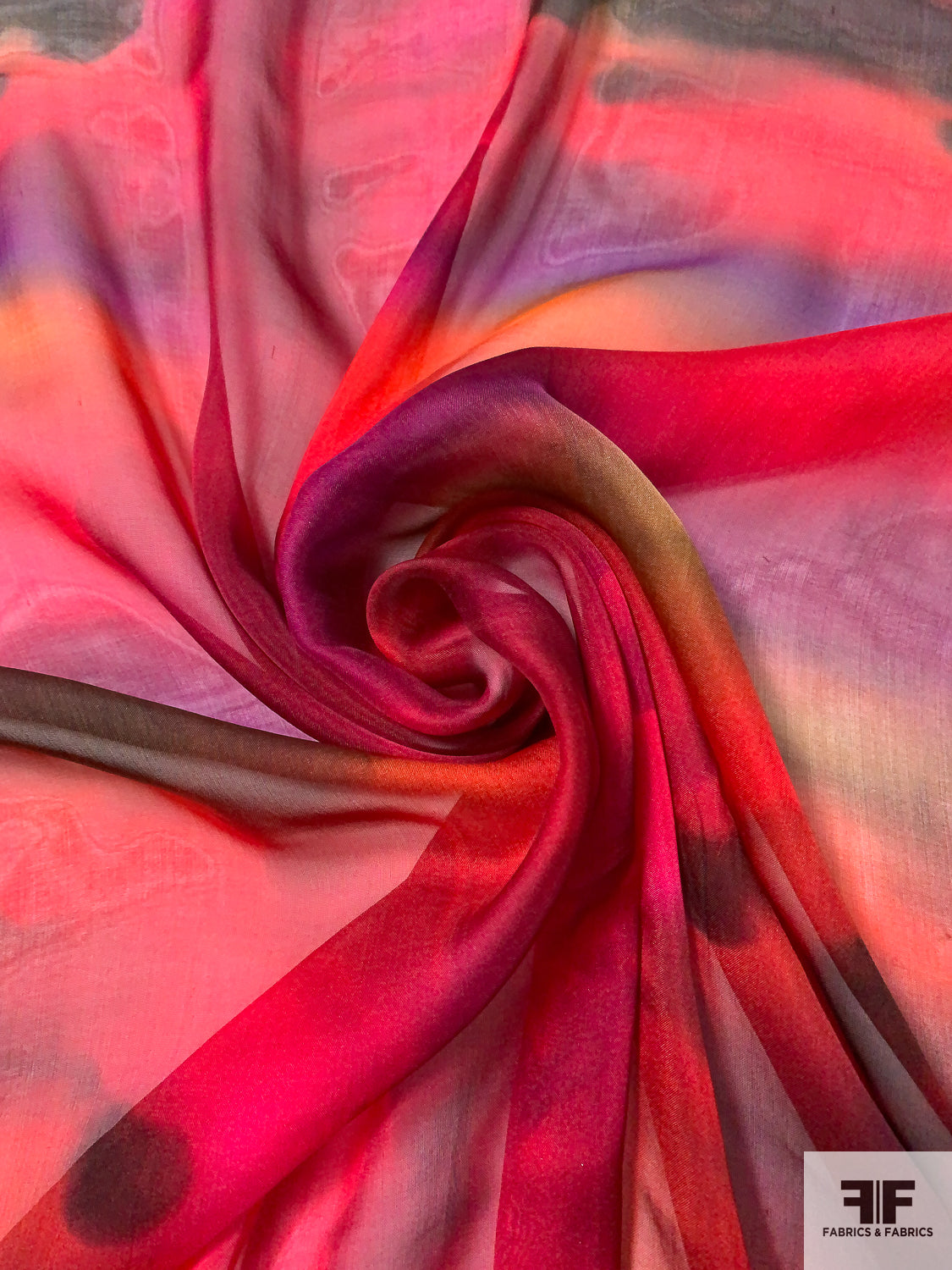 Evocative Tie-Dye Printed Silk Chiffon - Magenta / Purple / Balck / Smokey Green