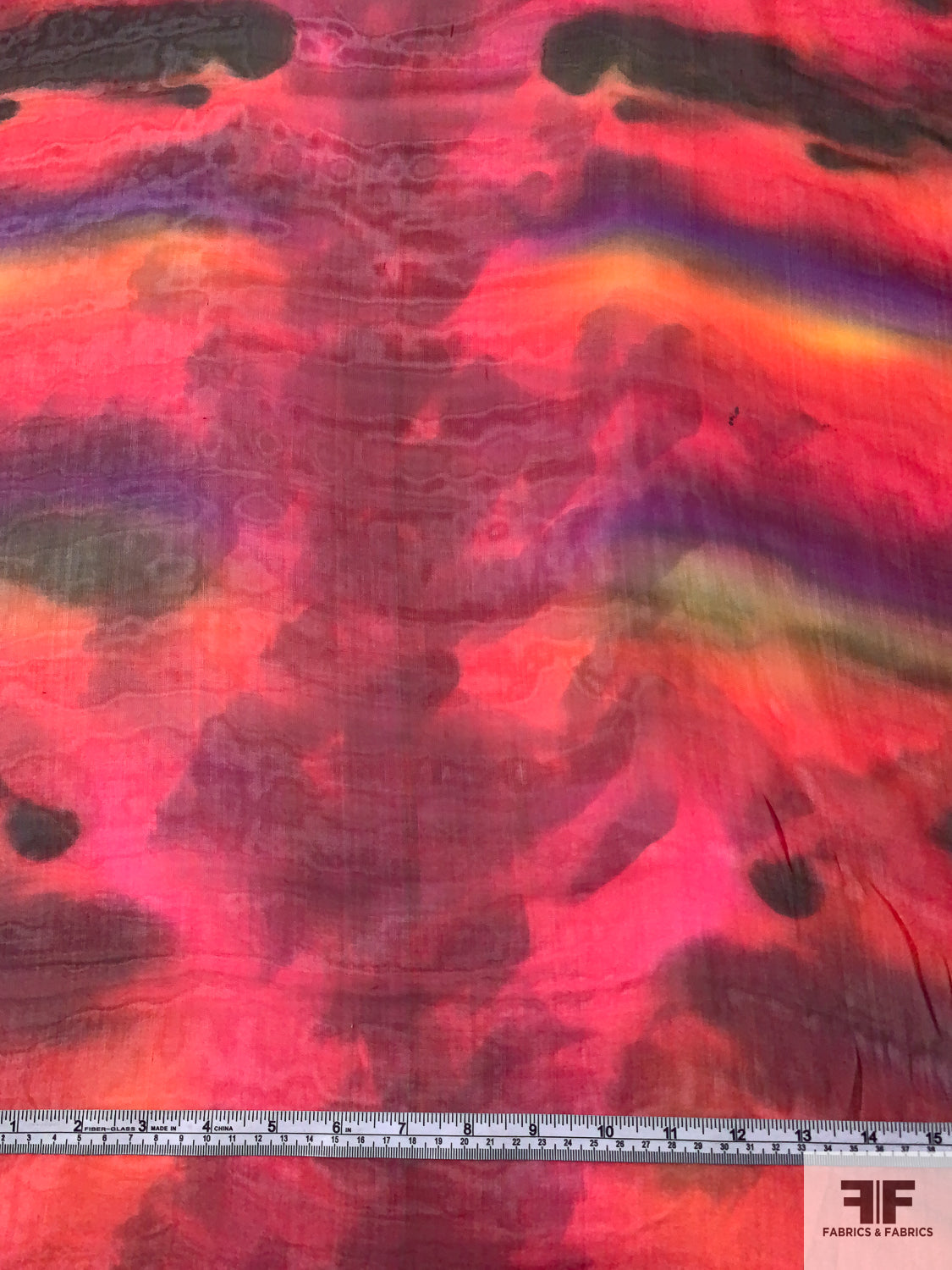 Evocative Tie-Dye Printed Silk Chiffon - Magenta / Purple / Balck / Smokey Green