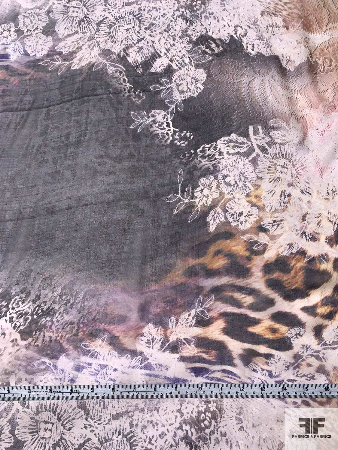 Lace Illusion Animal Pattern Printed Silk Chiffon - Earth Tones / Black / Browns