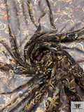 Ornate Golden Vines Printed Silk Chiffon - Black / Brown / Golden-Tan / Multicolor