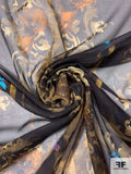 Majestic Frames Printed Silk Chiffon - Black / Golden-Olive / Turquoise / Purple