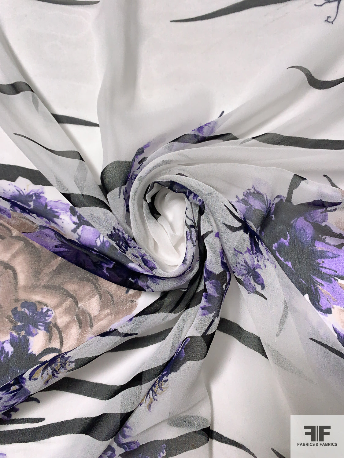 Dark Floral II on Silk Satin Fabric
