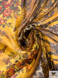 Multi-Pattern Collage Printed Silk Chiffon - Marigold / Black / Burnt Deep Coral