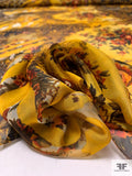 Multi-Pattern Collage Printed Silk Chiffon - Marigold / Black / Burnt Deep Coral