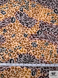 Jaguar and Tiger Pattern Printed and Flocked Silk Chiffon - Turmeric / Brown / Hunter Green / Plum