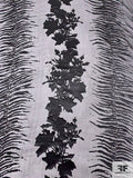 Trailing Floral Silhouette Printed Satin Burnout Silk Chiffon - Black