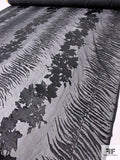 Trailing Floral Silhouette Printed Satin Burnout Silk Chiffon - Black