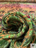 Abstract Swirl Printed Cut Velvet - Maroon / Green / Light Caramel / Hunter Green