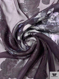 Metallic Romantic Dreamy Floral Printed Silk Chiffon - Midnight Purple / Soft Purples