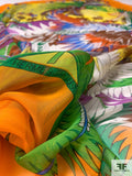 Hermes-Look Tropical Printed Silk Chiffon Panel - Orange /  Green / Purple / Yellow / Blue