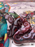 Hermes-Look Pilgramage Printed Silk Chiffon Panel - Browns / Red / Teal / Green