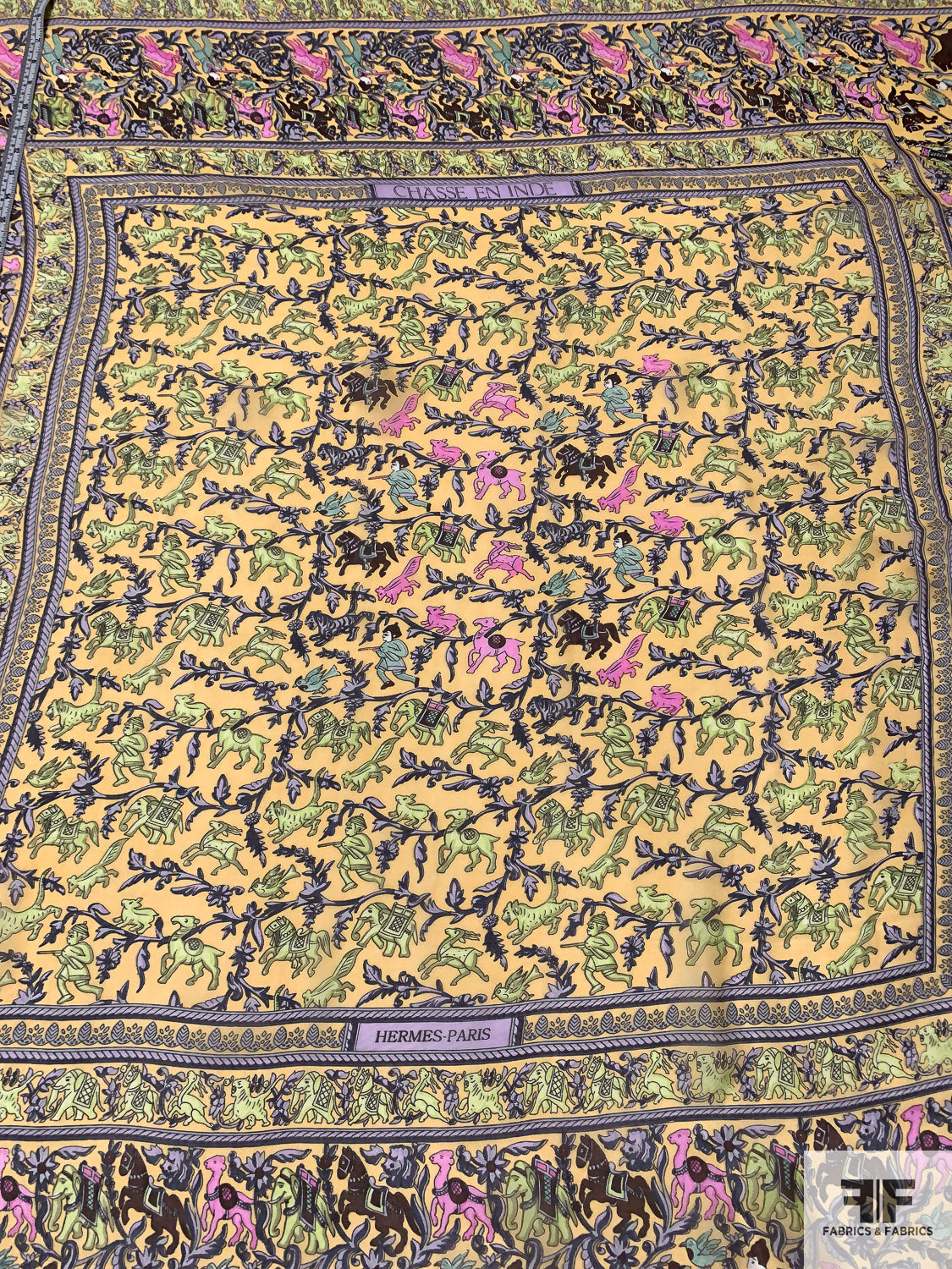 Hermes-Look Animals Printed Silk Chiffon Panel - Yellow / Lavender / Light Green / Pink