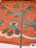 Hermes-Look Horse and Carriage Printed Silk Chiffon Panel - Orange / Turquoise / Green