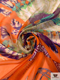 Hermes-Look Feather War Bonnet Printed Silk Chiffon Panel - Orange / Purple / Turquoise