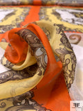 Hermes-Look Frames Printed Silk Chiffon Panel - Orange / Light Brown / Soft Yellow
