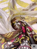 Hermes-Look Pilgramage Printed Silk Chiffon Panel - Yellow / Magenta / Teal