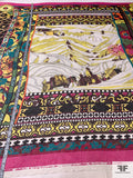 Hermes-Look Pilgramage Printed Silk Chiffon Panel - Yellow / Magenta / Teal