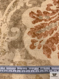 Antique-Look Damask Printed Linen-Weave Cotton - Earthy Tans / Rust / Coral