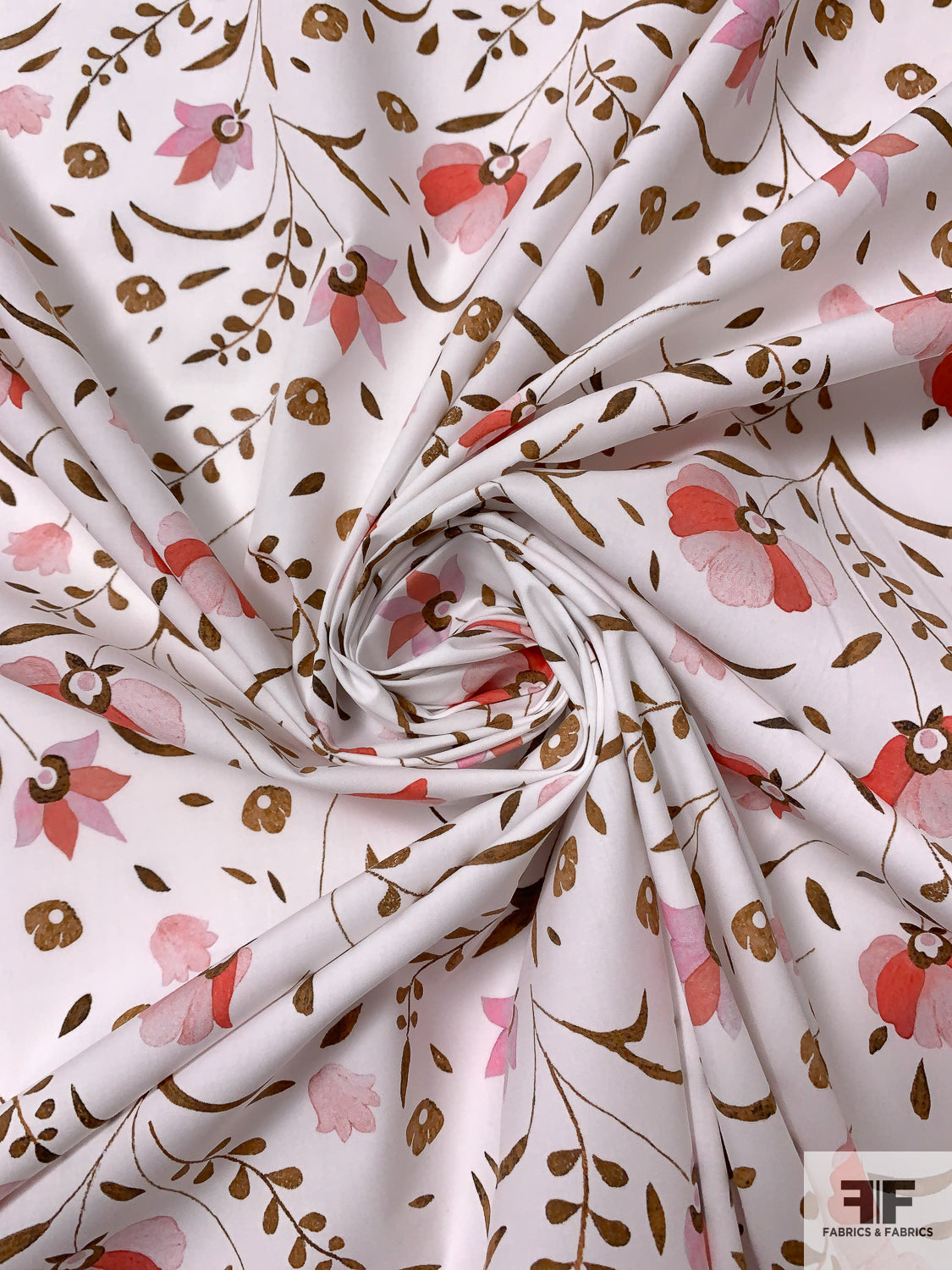 Jovial Leaf Stems and Floral Printed Cotton Lawn - Brown/Pinks