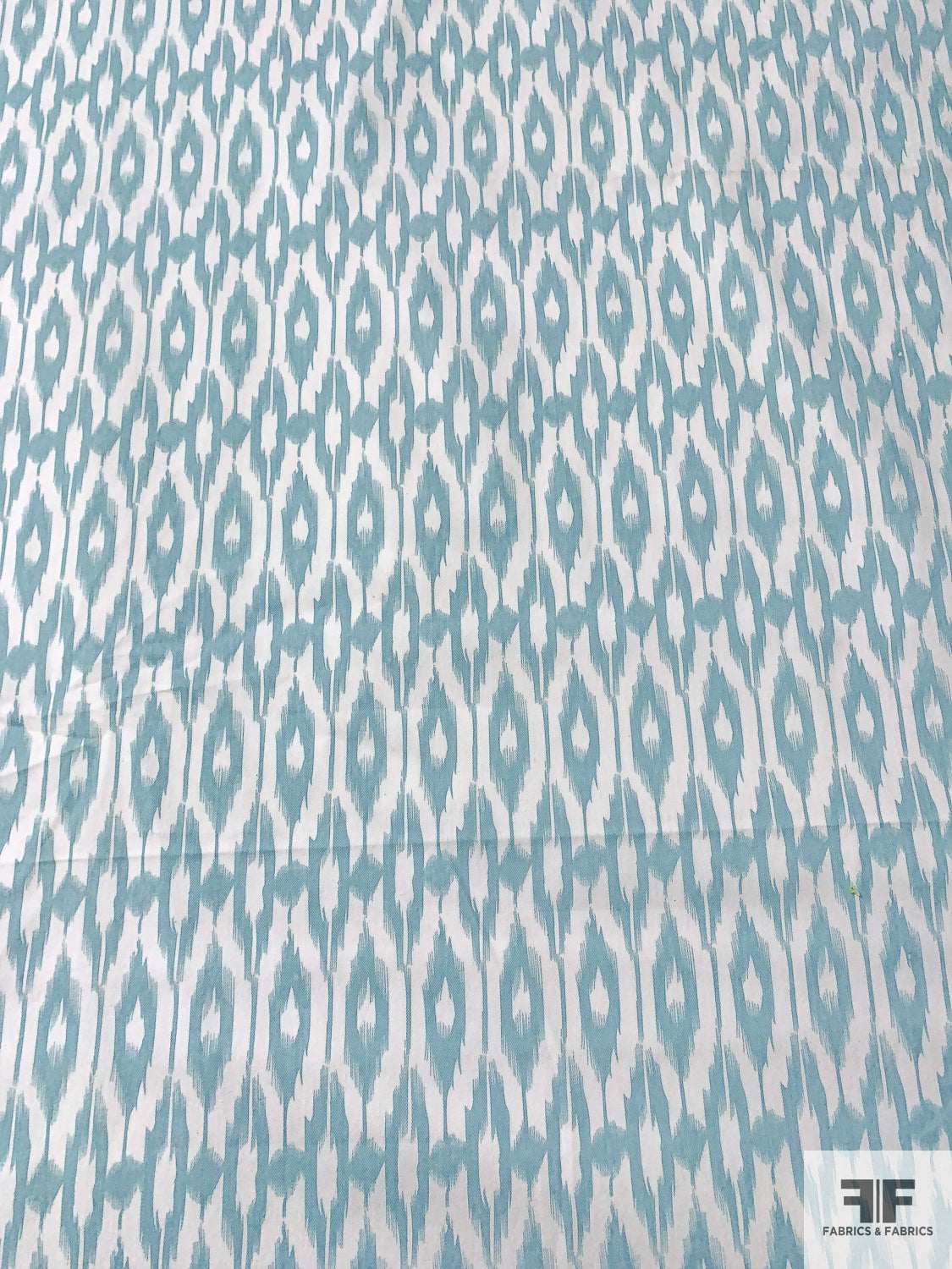 Ikat Graphic Printed Cotton Twill - Dusty Turquoise/White