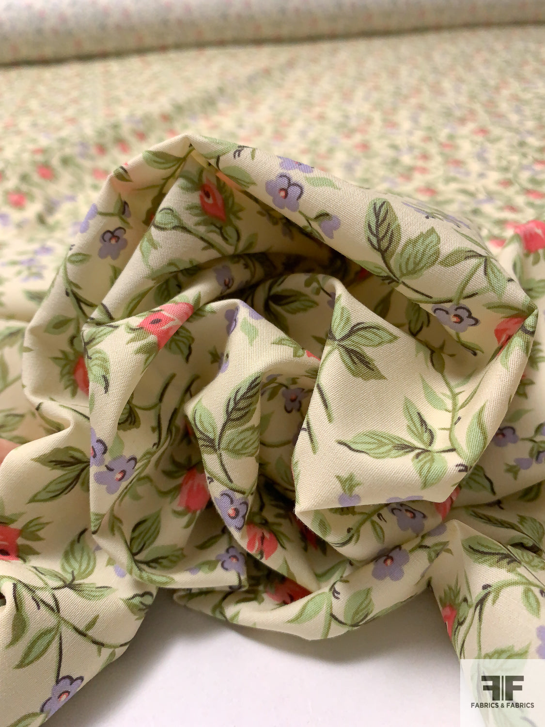 Ditsy Floral Printed Stretch Cotton Poplin - Sand / Green / Lavender / Pink  - Fabric by the Yard