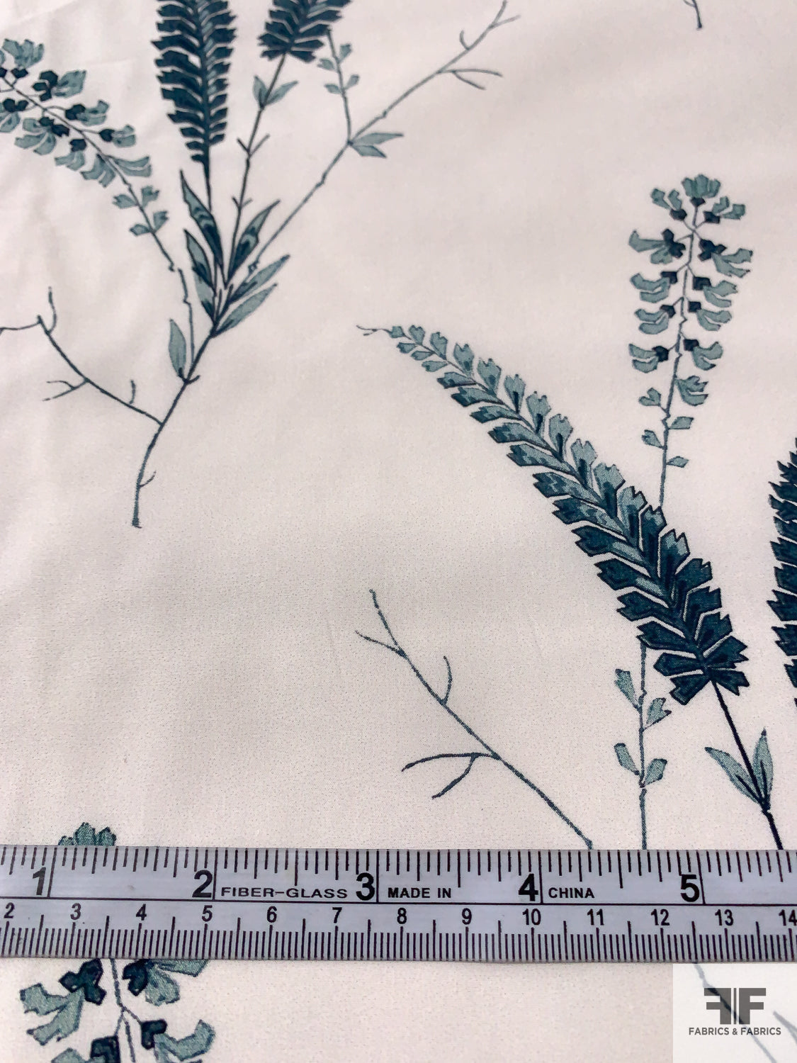 Leaf Stems Printed Cotton Poplin - Midnight Teal / Dusty Teal / Off-White