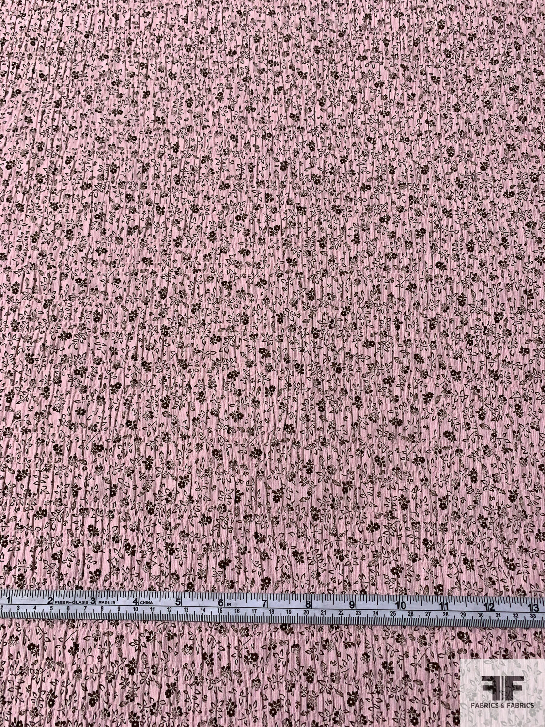 Ditsy Floral Printed Crinkled Cotton Lawn - Crepe Pink / Eggplant Brown