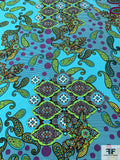 Paisley Printed Heavy Cotton Voile - Turquoise / Lime / Magenta / Purple