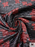 Novelty Abstract Printed Textured Shimmer Organza Stitched on Woven Base - Black / Dark Red