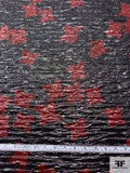 Novelty Abstract Printed Textured Shimmer Organza Stitched on Woven Base - Black / Dark Red