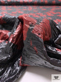 Novelty Abstract Printed Textured Shimmer Organza Stitched on Woven Base - Black / Dark Red