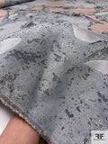 Large-Scale Abstract Metallic Brocade - Blush / Grey / Silver