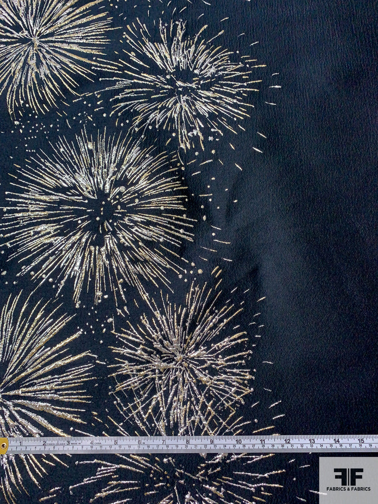 Famous NYC Designer Fireworks Metallic Brocade - Black/Gold/Silver ...