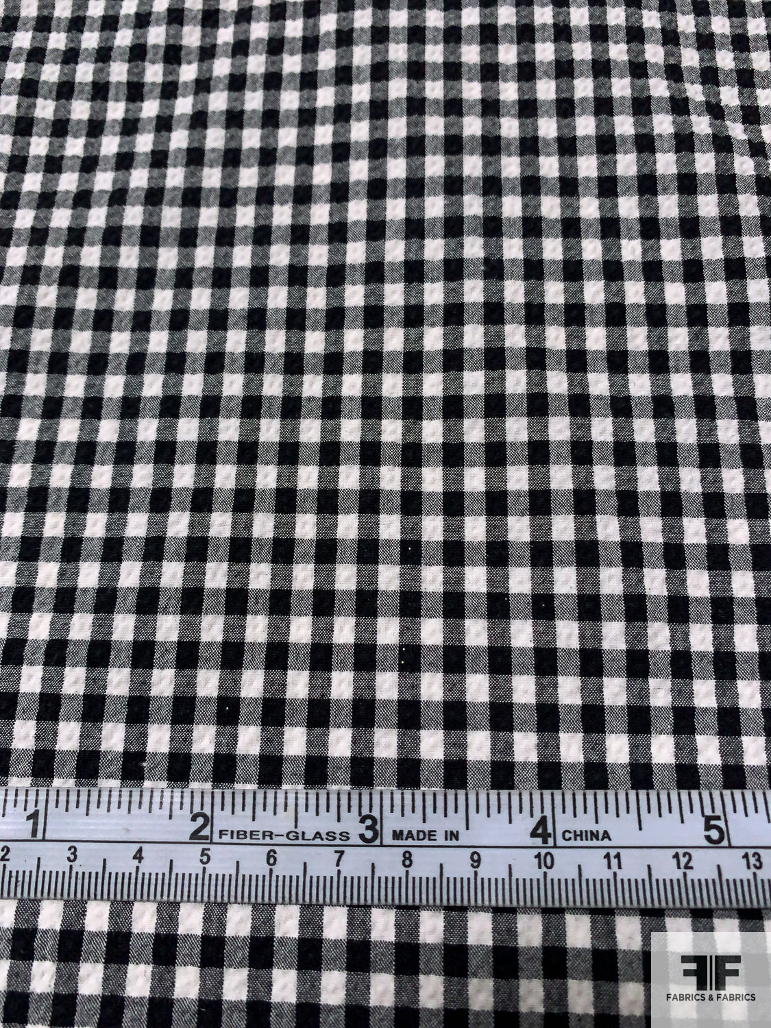 Gingham Check Seersucker Cotton Shirting - Black / Off-White