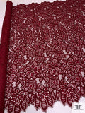 Double-Scalloped Floral Corded Lace Strip - Maroon / Burgundy