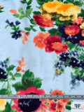 Hazy Floral Bouquets Printed Stretch Cotton Sateen - Sky Blue / Multicolor