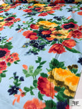Hazy Floral Bouquets Printed Stretch Cotton Sateen - Sky Blue / Multicolor