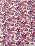 Birds on Floral Branches Printed Cotton Voile - Magenta / Red / Blue / Light Ivory