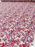 Birds on Floral Branches Printed Cotton Voile - Magenta / Red / Blue / Light Ivory