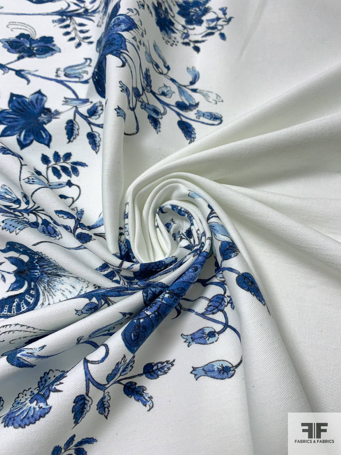 Floral Field Printed Stretch Cotton Twill Panel - Navy / Blue / White - Fabric by the Panel Floral Field Printed Stretch Cotton Twill Panel - Navy / Blue / White - Fabric by the Panel