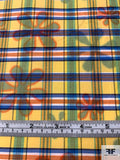 Italian Plaid and Playful Floral Yarn-Dyed Cotton with Vertical Stretch - Yellow / Blue / Green / Orange