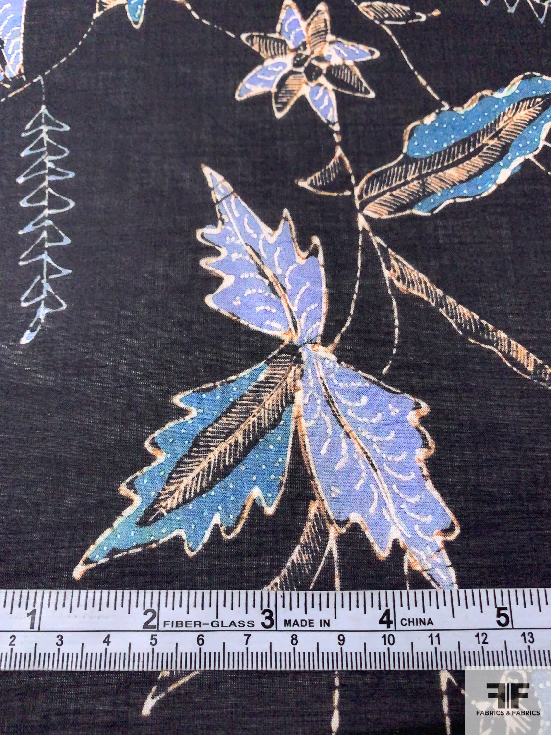Leaf and Floral Sketch Printed Cotton Voile - Black / Periwinkle / Nude / Navy