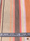 Vertical Striped Yarn-Dyed Polyester Cotton Voile - Orange / Deep Coral / Soft Brown / Purples