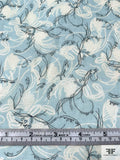 Delicate Hearts in Floral with French Script Printed Cotton Voile - Sky Blue / Off-White / Black