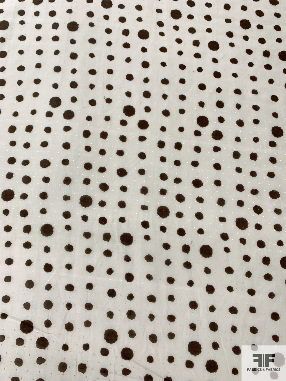 Painterly Dotted Cotton-Silk Voile with Swiss Dots - Brown / Off-White