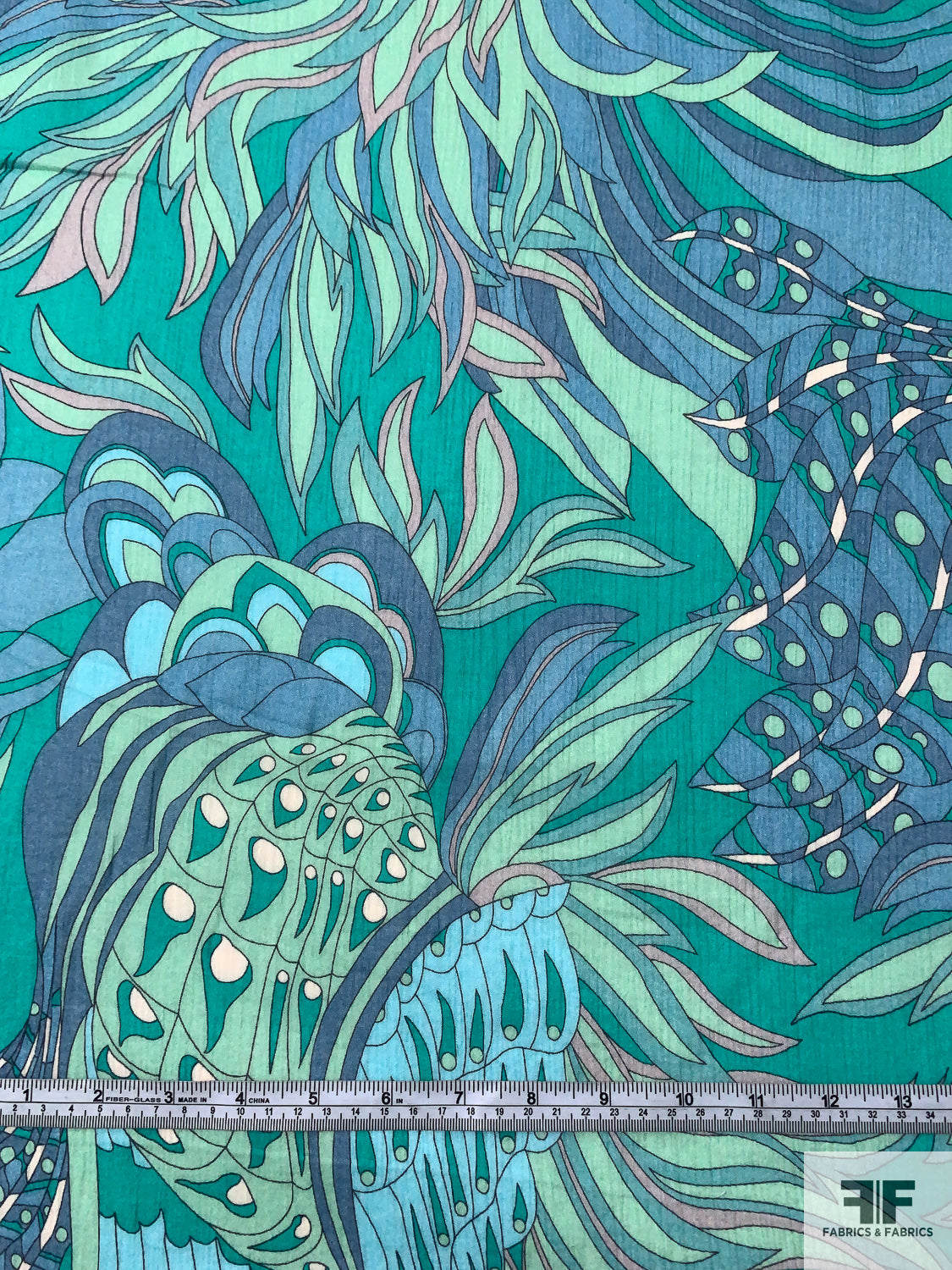 Exotic Leaf Printed Crinkled Cotton Gauze - Greens / Dusty Blues / Pale Lavender