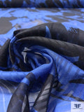 Large-Scale Abstract Printed and Shadow Plaid Cotton-Silk Voile - Cobalt Blue / Black