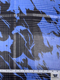 Large-Scale Abstract Printed and Shadow Plaid Cotton-Silk Voile - Cobalt Blue / Black